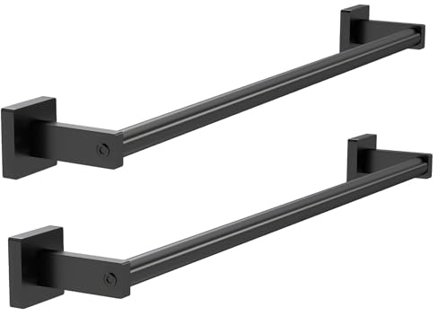MKO Towel Bar for Bathroom, 24 Hand Towel Holder Rod with Metal, Black Towel Racks for Bathroom Hanger Wall Mounted for Home Essentials, 2 Pack