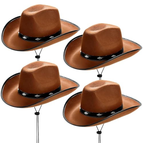 ASMIZ Lot de 4 chapeaux de cowboy rétro pour adultes, chapeau de cowboy occidental avec bord malléable pour hommes et femmes, idéal pour costume, carnaval, fête à thème, cosplay