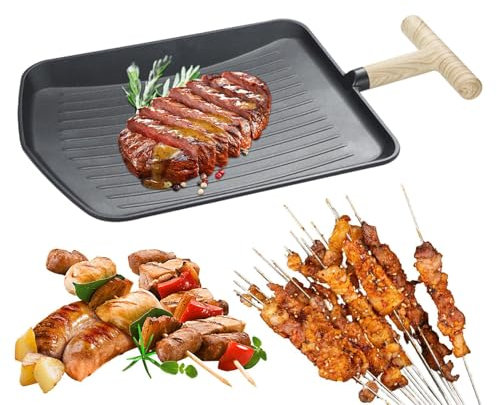 Uppvärmning - rektangulär spadeformad stekpanna med trähandtag | Non-stick medicinsk sten grillpanna för stekpanna