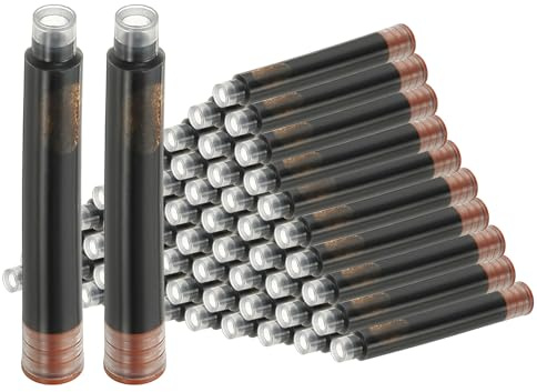 PATIKIL 60Pcs Fountain Pen Ink Cartridges, 3.4mm Bore Diameter Pen Ink Refill Standard International Refill Cartridges for Writing Business, Brown
