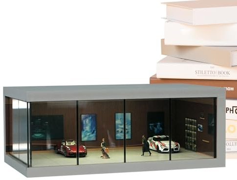 Garage de stationnement – ​​Vitrine de voiture en acrylique, vitrine LED avec lumières, vitrne de modèle de voiture | Vitrinee LED anti-poussière | Organisateur de jouets de véhicule empilable de park