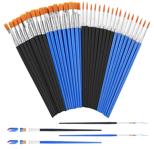 Juego de Pinceles Profesionales de 120 Piezas para Artistas, 30 Pinceles Redondos y 30 Pinceles Planos Negros, 30 Pinceles Redondos y 30 Pinceles Planos Azules, para Acuarela, óleo, acrílico, y m