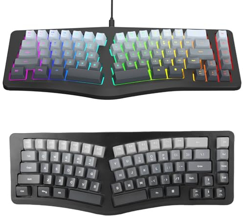 Jectse Ergonomiskt Tangentbord med Kabel, 69 Tangenter Bekvämt Delat Tangentbord med Wave-tangenter, RGB-bakgrundsbelyst Uppladdningsbart Speltangentbord för Wins​, för OS X, för IOS,