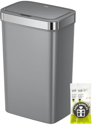 EKO Hana Deluxe 50L Cubo de basura con sensor, cubo de basura automático para cocina, con sensor de movimiento, tapa de cierre suave, sin huellas dactilares, color gris, plástico