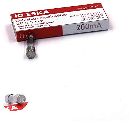 10 fusibles rápidos (F), de vidrio, 250 V CA, 5 x 20 mm, 200 mA