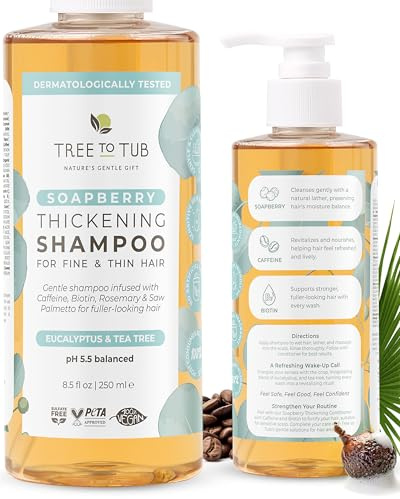 Tree To Tub Biotin Fine Hair Thickening Shampoo for Thicker, Fuller Volume - Gentle Volumizing Sulfate Free Argan Oil Shampoo for Women & Men w/Caffeine, Organic Saw Palmetto, All Natural Tea Tree