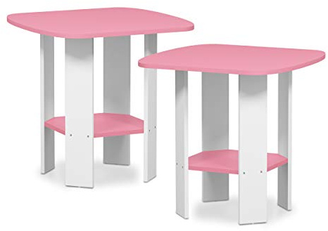 Furinno SIMPLE DESIGN Side Table Set of 2, 2-Tier End Table, Open Shelves Night Stand, Bedside Table, for Living Room, Bedroom, Pink