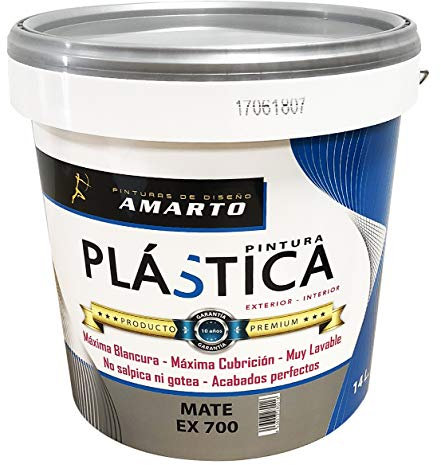 Pintura plastica acrilica mate ex-700 Exterior/Interior Excelente blancura, rendimiento y cubrición, muy resistente al frote. (14 L, Blanco Mate)