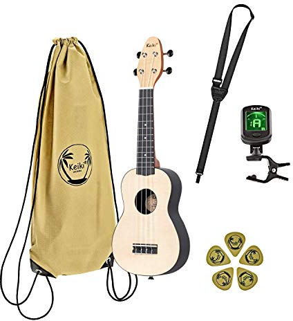 Ortega Guitars Sopran Ukulele Linkshänder – Akustisch – Keiki K2 Series – Inklusive Zubehör – Ahorn, ABS, Natur (K2-MAP-L)