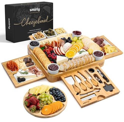 SMIRLY Charcuterie Boards Set - Large Bamboo Cheese Board Set - House Warming Gifts New Home, Wedding Gift for Ce, Bridal Shower Gift, Birthday Gifts for Women