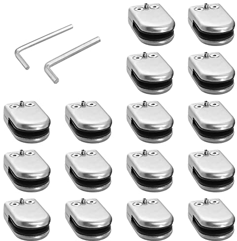 Proster Glass Clamps 16PCS 6-7mm Adjustable Stainless Steel 304 Glass Bracket Balustrade with Hexagon Diver for Handrail Staircase S Size -Silver