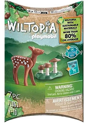 PLAYMOBIL WILTOPIA 71063 Rehkitz aus nachhaltigem Material inklusive vielen Zubehör und Tier-Sammelkarte mit QR-Code und spannenden Audio-Content, ab 4 Jahren