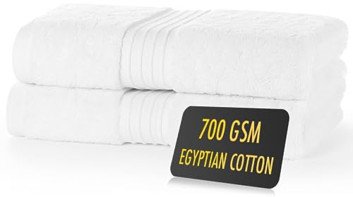 ALSAP Lot de 2 serviettes blanches ultra douces et super absorbantes en coton égyptien de 700 g/m², ensemble de linge de bain, ensemble de serviettes de luxe en coton de qualité hôtelière