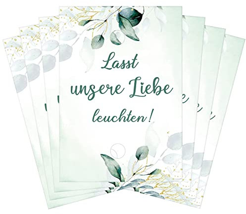 Otuuz 100 Stück Knicklichter Schilder Hochzeit Schilder Grußkarten für Leuchtstäbe „Lasst Unsere Liebe Leuchten“ Wunderkerzen Halter Leuchtstab Schilder Hochzeitsdeko