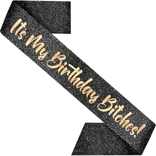 Birthday Decoration Sash for Women Black 32 inch Long Sash with Rose Gold It's My Birthday Bitches! Letters for 21st, 30th, 40th or 50th Birthday