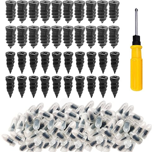Clavos de Goma para Neumáticos 100 Piezas 2 Tamaños Tornillos Reparación Pinchazos con Destornillador Clavos de Goma para Pinchazos, Clavos de Reparación de Neumáticos al Vacío Kit (50 S+50 L)