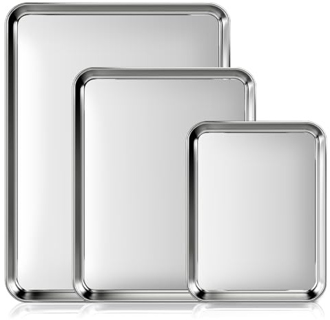 Fire More Set di 3 Teglie da Forno in Acciaio Inox, Teglia Antiaderente Sano e Durevole,per Cuocere e Servire, Atossica e Sana, Facile da Pulire e Lavabile in Lavastoviglie