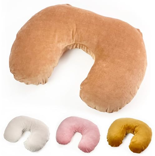 BABEES Premium Velour Baumwolle Stillkissen mit Bezug Babynestchen Kuschelnest (BEIGE)