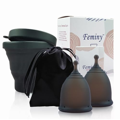 WUSANNA 2 pezzi disco mestruale, tazza mestruale, tazza mestruale, disco mestruale, nero, disco periodico S & L, tazza mestruale riutilizzabile, sterilizzatore tazza, fornisce una protezione duratura