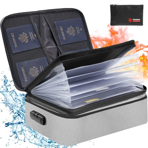 Feuerfeste Dokumententasche mit Schloss und feuerfester Geldtasche, sichere Aufbewahrungsbox mit 6 Fächern, Akkordeon-Aktenordner für Wertsachen, feuerfeste Box für Zuhause, tragbar, auf Reisen,