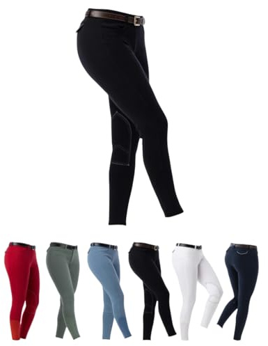 Riding World - Reithose für Mädchen & Jungen Alexandrie | Reiterhose mit Kniebesatz aus Stoff | mit Eingrifftaschen vorn | Reitleggings in Schwarz | Kinder Reitbekleidung in Größe 176