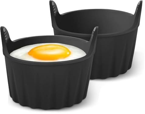 2PCS Air Fryer Egg Poacher Nonstick Silicone Ramekins Egg Bites Molds Maker Reusable Fried Egg Ring Moulds for Egg Frying Shaping Pancakes Mini Burger Microwave Baking Cups