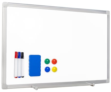 Raylu Paper - Tableau Magnétique Mural Blanc avec Cadre en Aluminium, Grand Tableau Blanc Effaçable à Sec avec Plateau à Marqueurs, Feutres, Aimants, Effaceur et Kit de Montage (40 x 60 cm)