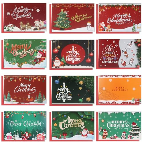 Awinker 24 Piezas Tarjetas de Navidad de Felicitación Tarjetas Navideñas con Sobres y Pegatinas Postales Navidad para Saludos Familia Amigos