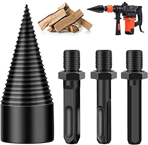 Holzspalter Bohrer,Bohrkegel Holzspalter,Schraube Kegel Schaft mit sechseckigen/quadratischen/runden Schäften, Brennholzbohrer für Brennholz Holzspalter Bohrmaschine Stufenbohrer (32mm)