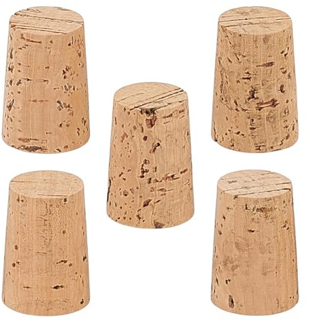 BENECREAT 5 Pcs Cork Stopper, 35mm Long Oak Tapered Bottle Cap, Wine Barrel Hole Plug for Wine Glasses, Bottles, Crafts, 21mm & 25mm Diameter