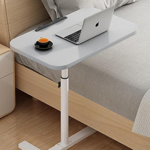 Overbed Table with Wheels, Adjustable Height & Angle, Bedside Tray for Elderly, Hospital Use, Rolling Cart, Laptop Stand, Craft Desk, Tool-Free Adjustment, Swivel Castors, Mobile Workstation (Grey)