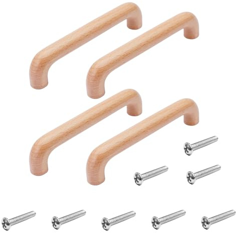 Xiciki 4 Stück Schrankgriffe Holz 128mm Lochabstand, Holzgriff, Holzgriffe für Schränke, Möbelgriffe, Griffe für Schrank Schublade mit 8 Schrauben
