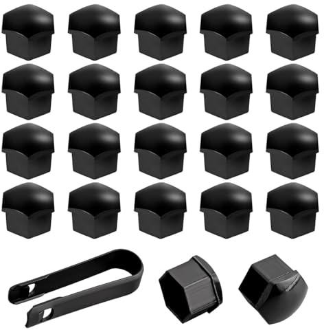 LACHT 20 Pcs Tapas Tuercas 17Mm, Tapones Tornillos Ruedas Coche, Tapas Para Tuercas De Rueda, Tapas Tuercas Perno Rueda, Para La Mayoría De Tornillos De Rueda, Con Herramienta De Extracción, Negro.