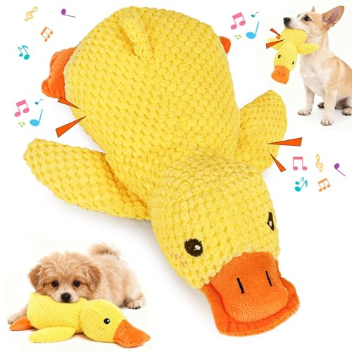 WGIDSKKI Perro de Pato Antiestrés, Juguete de Peluche Resistente para Perros Pequeños y Grandes,Juguete Masticable de Peluche para Perro, Peluche Antiestrés con Quack Relajante(Amarillo) (M(30cm))
