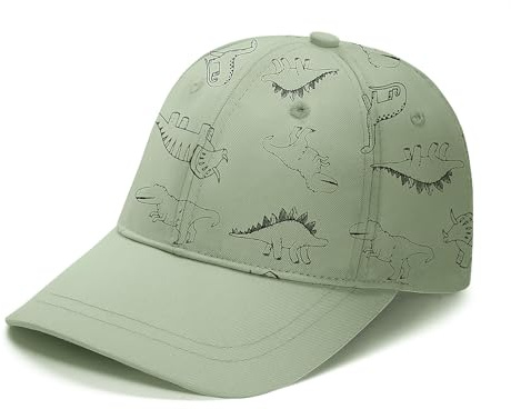 TOMEEK Solhatt barn baseballkeps söt dinosaurie fritid keps barn unisex justerbar baby bomull utomhus sporthatt pojkar och flickor anti-UV-kepsar, Grön, S