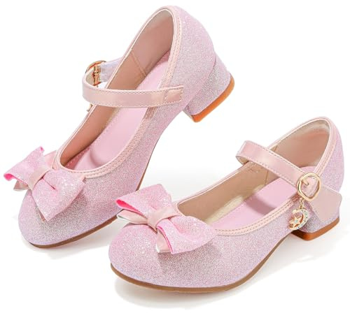 Mokayu Mary Janes Princess Shoes Girls Party Shoes Kids High Heels with Bow Sparkly Flower Girl Shoes for Toddler Little Big Kids Wedding Birthday Prom Dress Up
