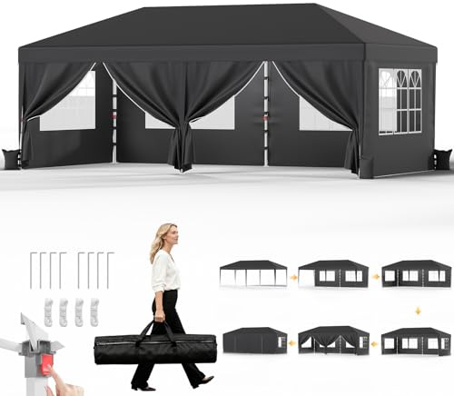 JUMMICO Pavillon Pliable 3x6m Hauteur Réglable, Structure Stable avec Toile Imperméable Épaisse et Velcro