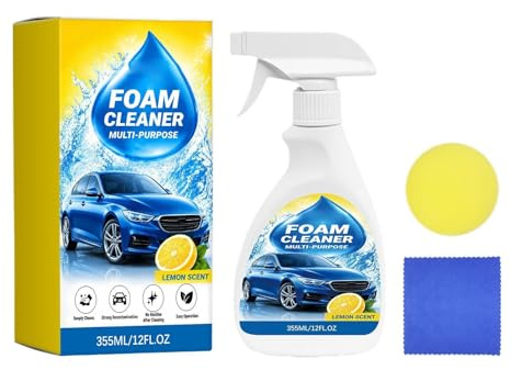 Pulitore a schiuma per interni auto,Spray Detergente Profumato Alla Frutta 355ML - Con spugna e, pulizia interni auto senza risciacquo | Per tappezzeria, tappeti, pelle, SUV