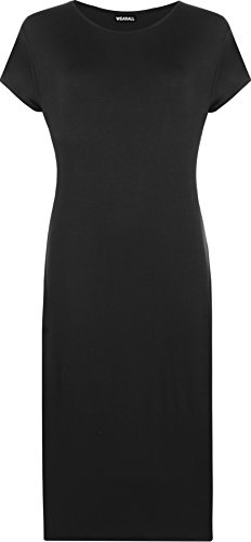 WearAll Womens Plus Size Plain Short Sleeve Stretch Ladies Jersey Midi Dress - Black - 24/26