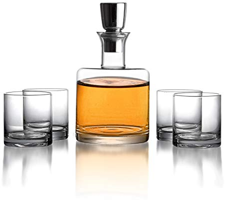 American Atelier Clear Decorative Whiskey Decanter Set with Top Glass for Wine, Bourbon, Brandy, Liquor