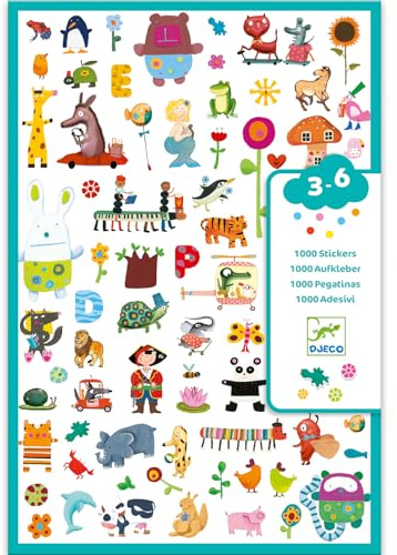 DJECO -Globos Aufkleber DJECO1000 Aufkleber für Kinder, mehrfarbig (1000)