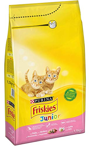 Friskies Gatto Crocchette Junior con Pollo, Latte e Verdure Aggiunte, 1.5 kg
