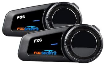 Fodsports FX6 Interfono Moto Coppia, auricolari bluetooth moto mit FM Radio, 1000M Sistema di Comunicazione Casco 2 a 6 Motociclisti, Universale Cuffie Casco Moto mit IP65, Riduzione del Rumore,Doppio