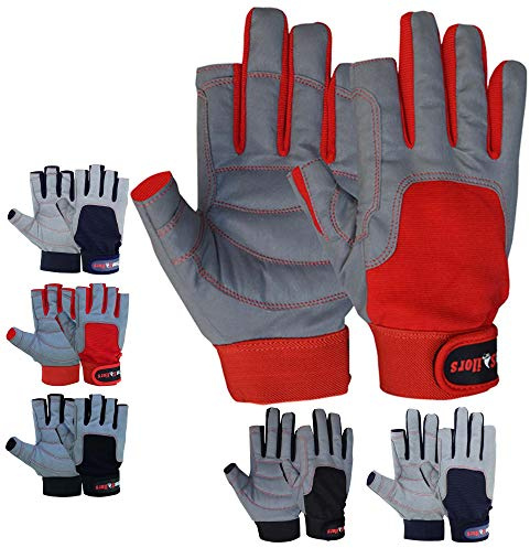 MRX BOXING & FITNESS Sailing Gloves with Cut only Thumb and Index Finger and Grip for Men and Women, Great for Kayaking, Workouts and More Grey/Red X-Large