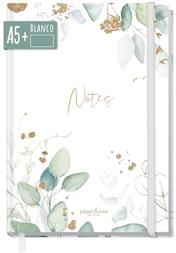 paper&you® cuaderno A5+ en blanco con banda elástica [pan de oro] 156 páginas, 78 hojas - como journal, diario, libreta - sostenible y respetuoso del clima