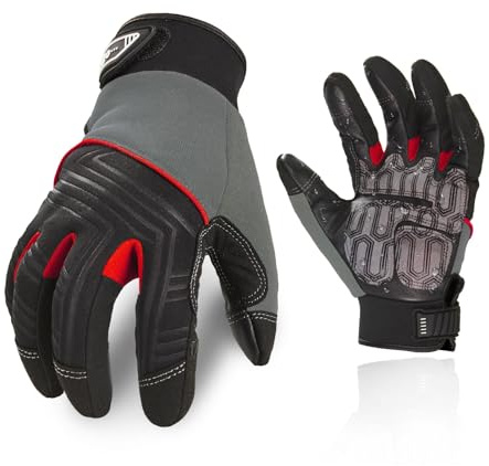 Vgo... Work Gloves Men in Cowhide Leather, Heavy Duty Mechanic Work Gloves Touchscreen Anti-Vibration Anti-abrasion Safety Gloves,1 Pair