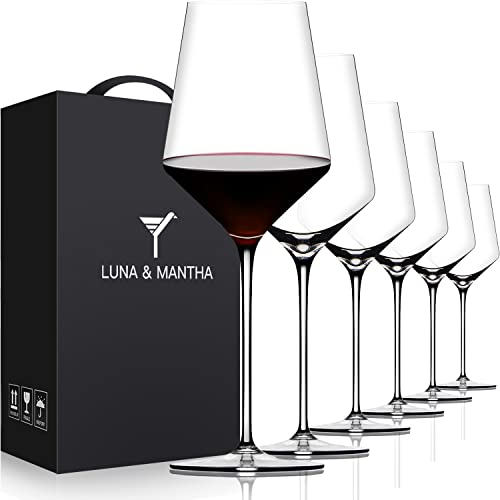 OJA Wine Glasses Set, Crystal Red Hand Blown Wine Glass, Set of 6, 15 oz