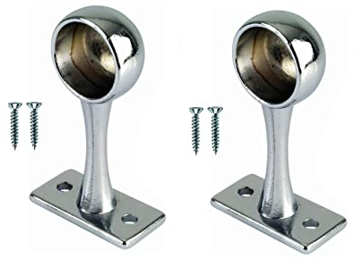 TERF® Chrome Curtain Pole End Bracket for Up to 25mm Diameter Ceiling and Wall Mount Rod Holder - Pack of 2