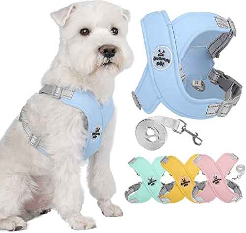 Zunea Arneses con Correa para Perros Pequeños y Medianos Reflectante Ajustable Cachorros Arnés Chaleco de Malla Suave Transpirable Acolchado Ligero con Clip Trasero para Chihuahua Bulldog Azul M