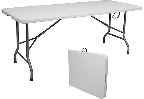LEADZM Table de Camping,180 x 76 cm,Pliante Table de Jardin,Cadres en Acier,Pique-Nique,Barbecue,Intérieur Extérieur